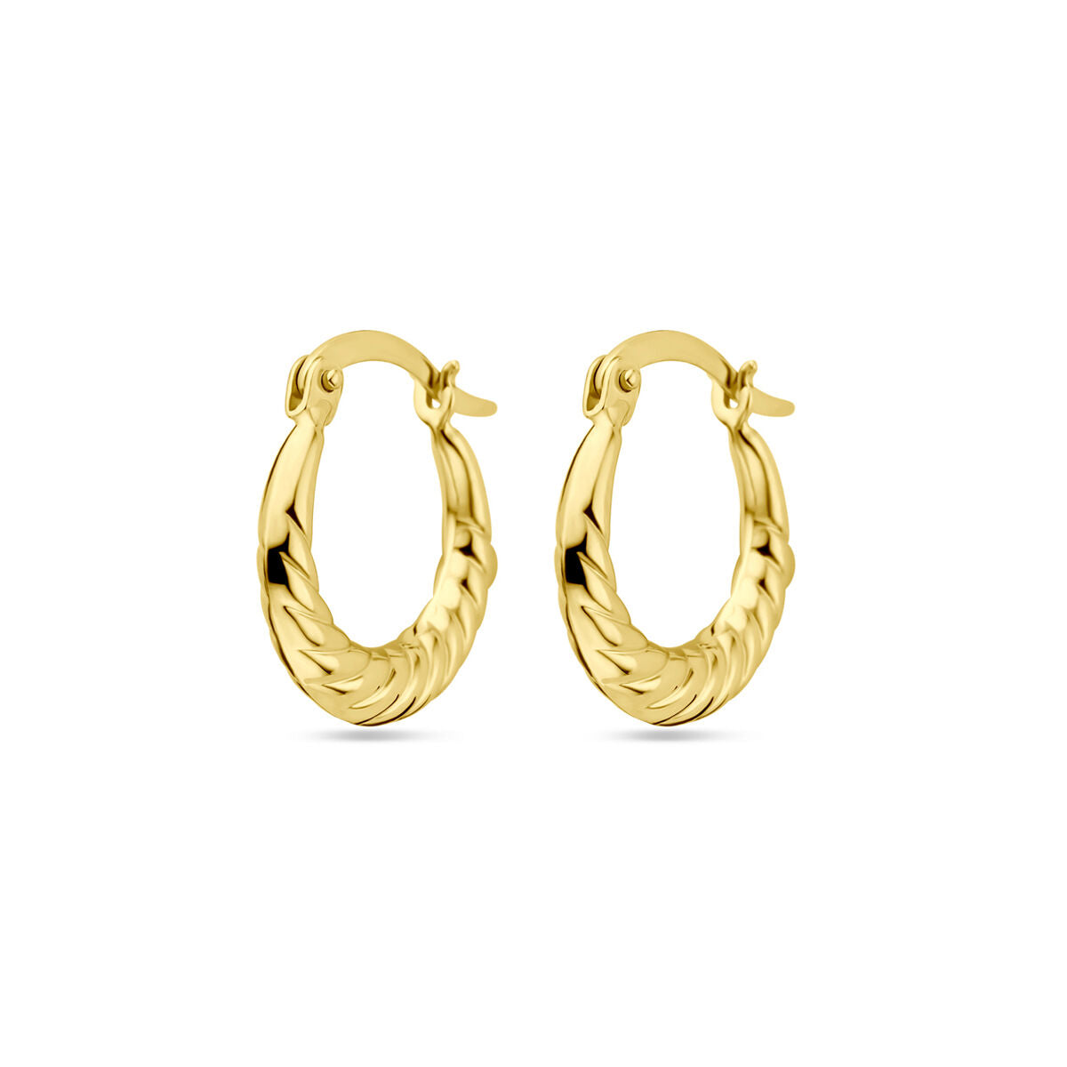 Boucles d'oreilles en or jaune 14K, de forme ronde, avec un design tressé.