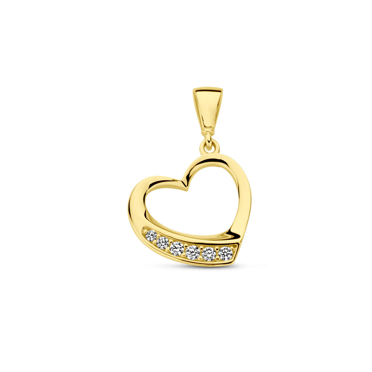 pendentif en forme de cœur en or jaune 14K avec zirconiums.