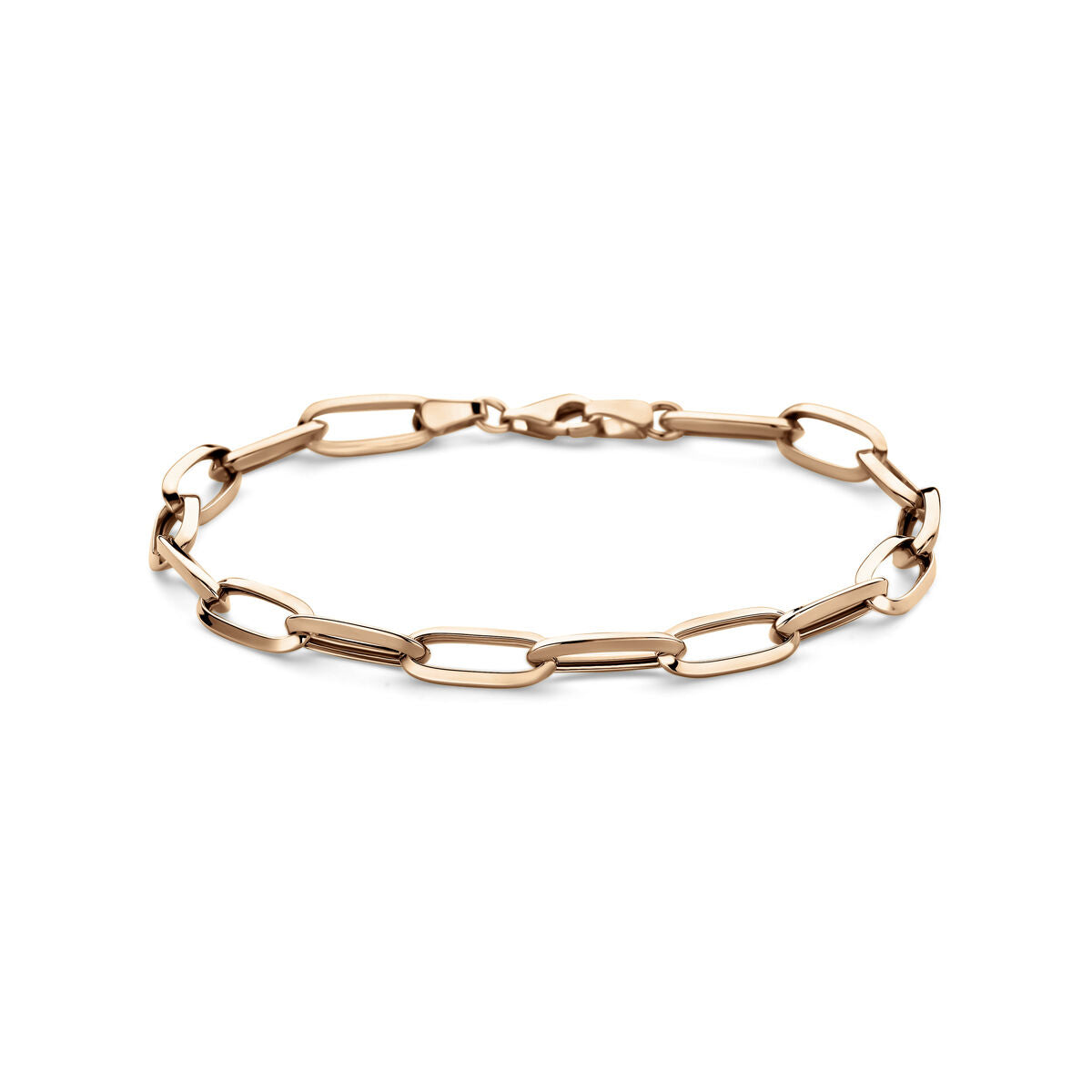 Bracelet en or rose 14K, maillons fermés, largeur de 5,8 mm et longueur de 19 cm.