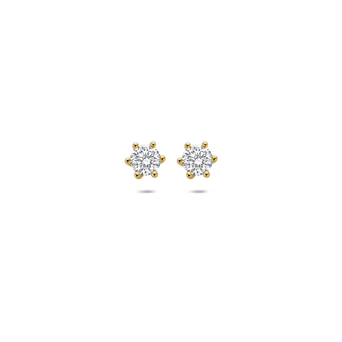 Boucles d'oreilles en or jaune 14 carats avec diamants cultivés en laboratoire, en forme de fleur.