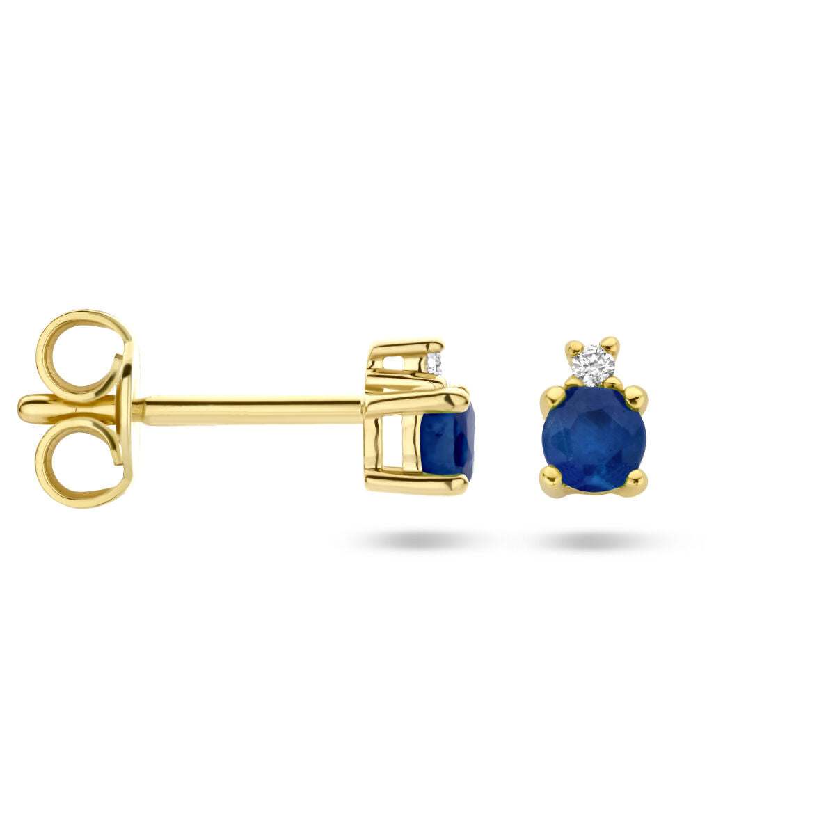 puces d'oreilles saphir et diamant 0.015ct (2x 0.0075ct) h p1 or jaune 14K