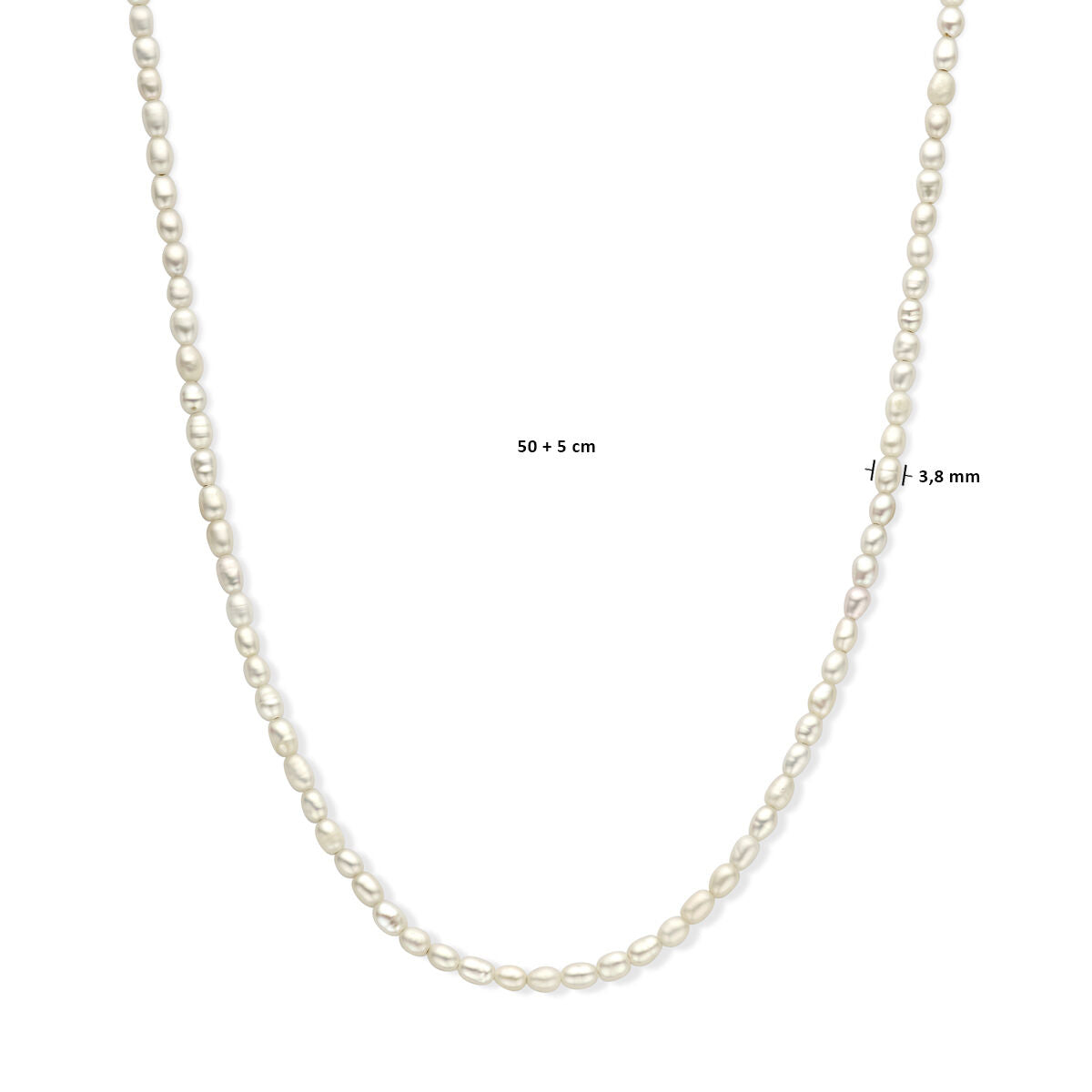 collier perle 3,8 mm 50 + 5 cm argent rhodié