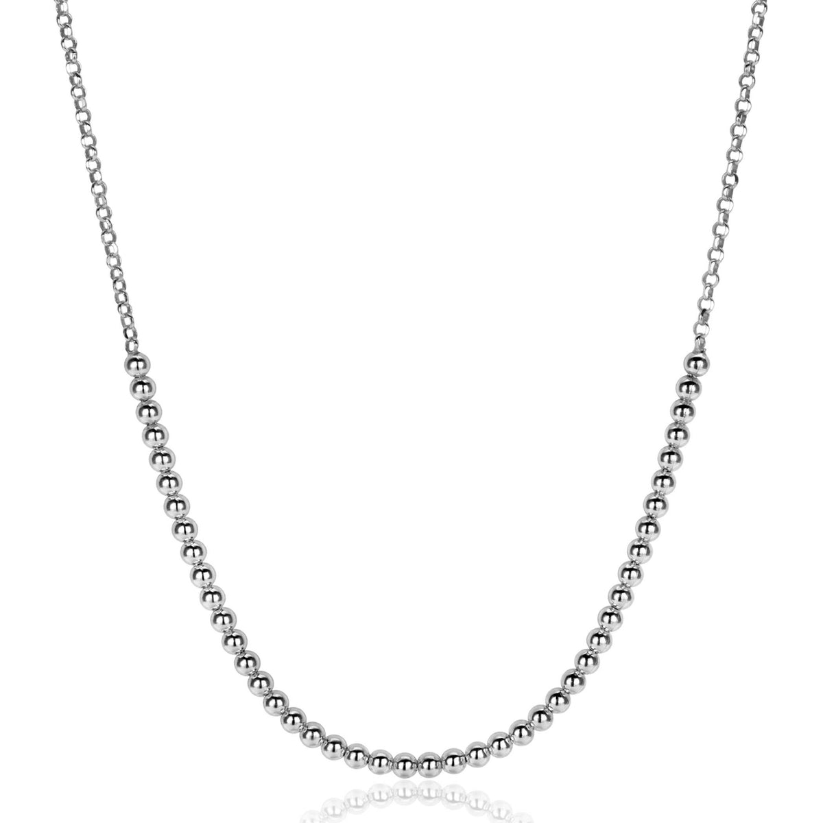 Collier en argent avec des perles rondes, finition brillante et chaîne délicate.