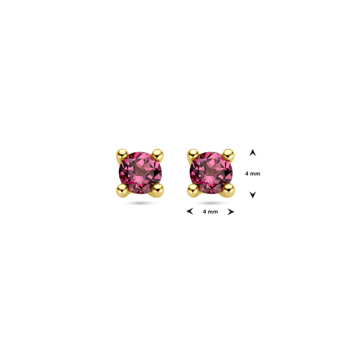 puces d'oreilles en rhodolite rose en or jaune 14K
