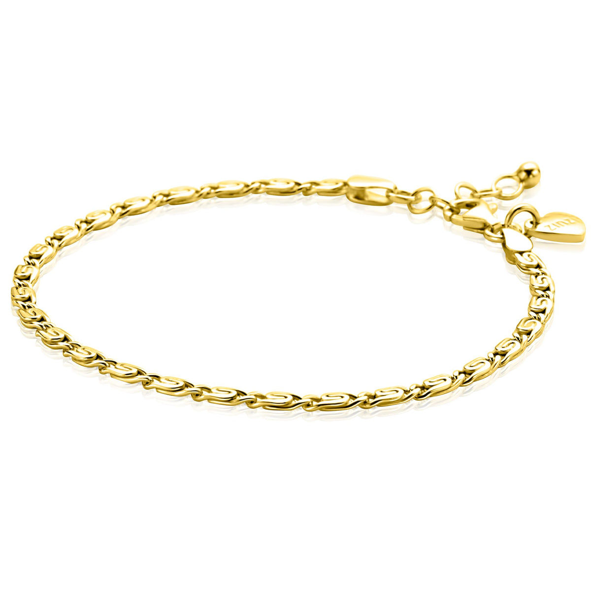 Bracelet doré avec maillons tressés et fermoir ajustable.