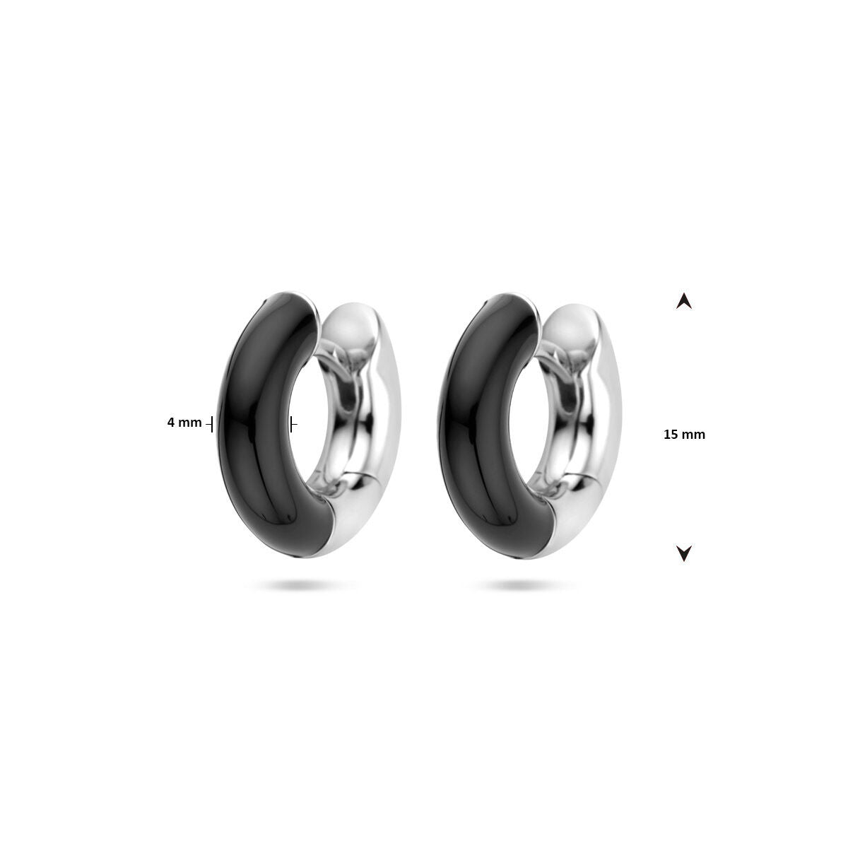 créoles noir émail 4 mm argent rhodié