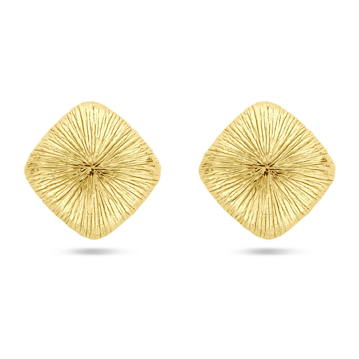 Boucles d'oreilles en argent doré jaune de 27 mm avec un motif texturé en forme de losange.