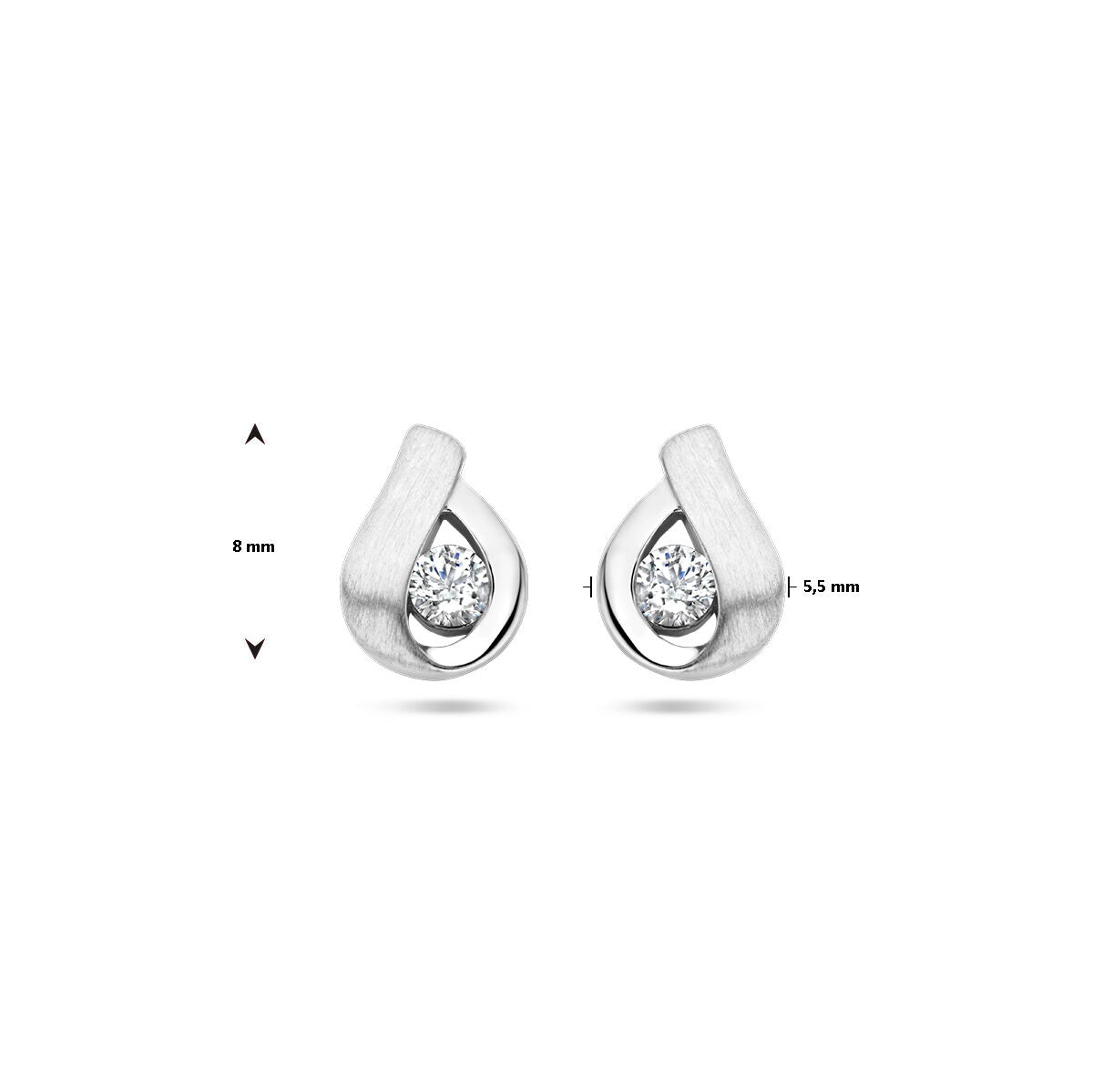 puces d'oreilles zircone poli/mat argent rhodié
