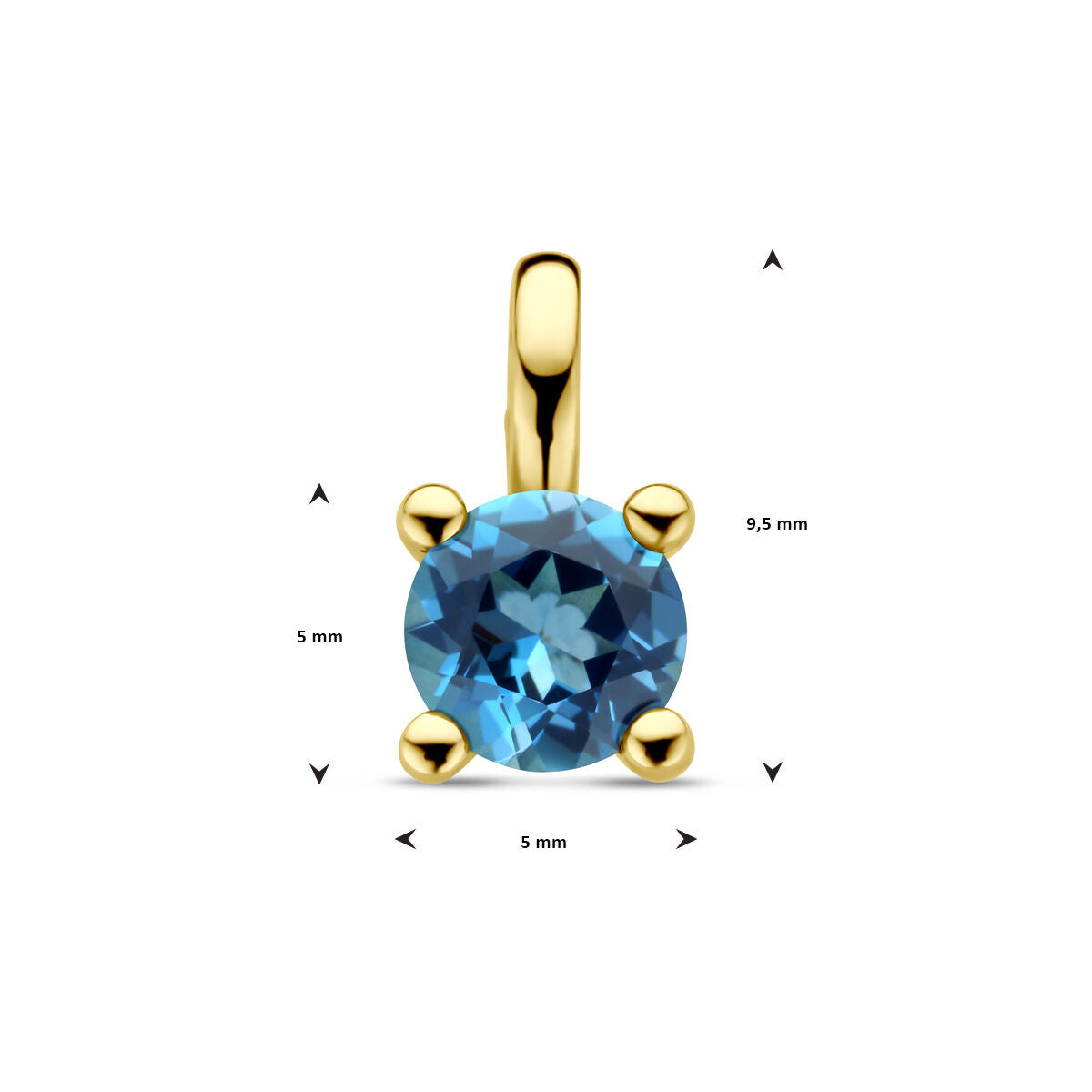 pendentif topaze bleue de Londres or jaune 14K