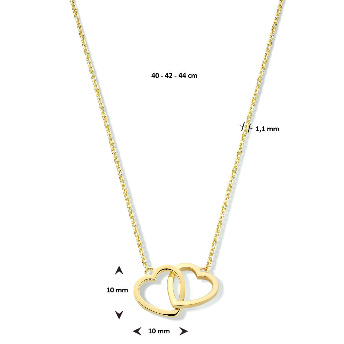 collier cœurs 40 - 42 - 44 cm or jaune 14K
