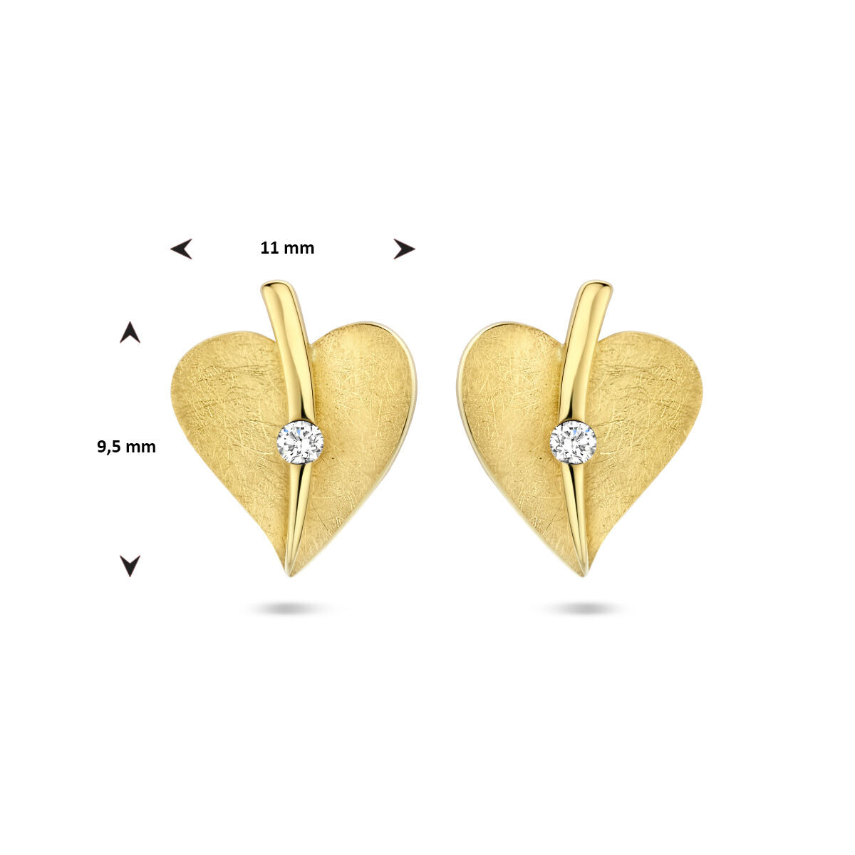 puces d'oreilles cœur rayé diamant 0.04ct (2x 0.02ct) h si or jaune 14K