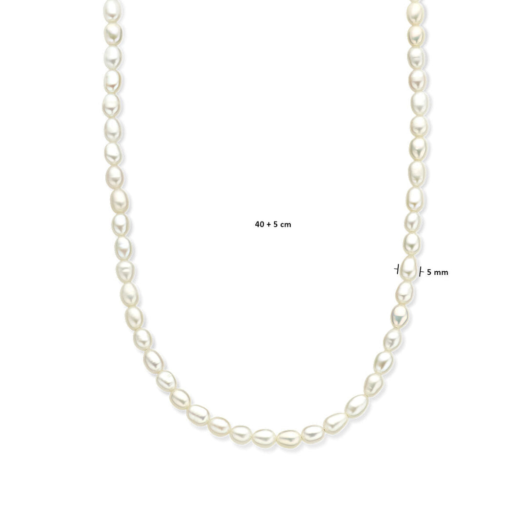 Zilveren ketting dames parels gerhodineerd