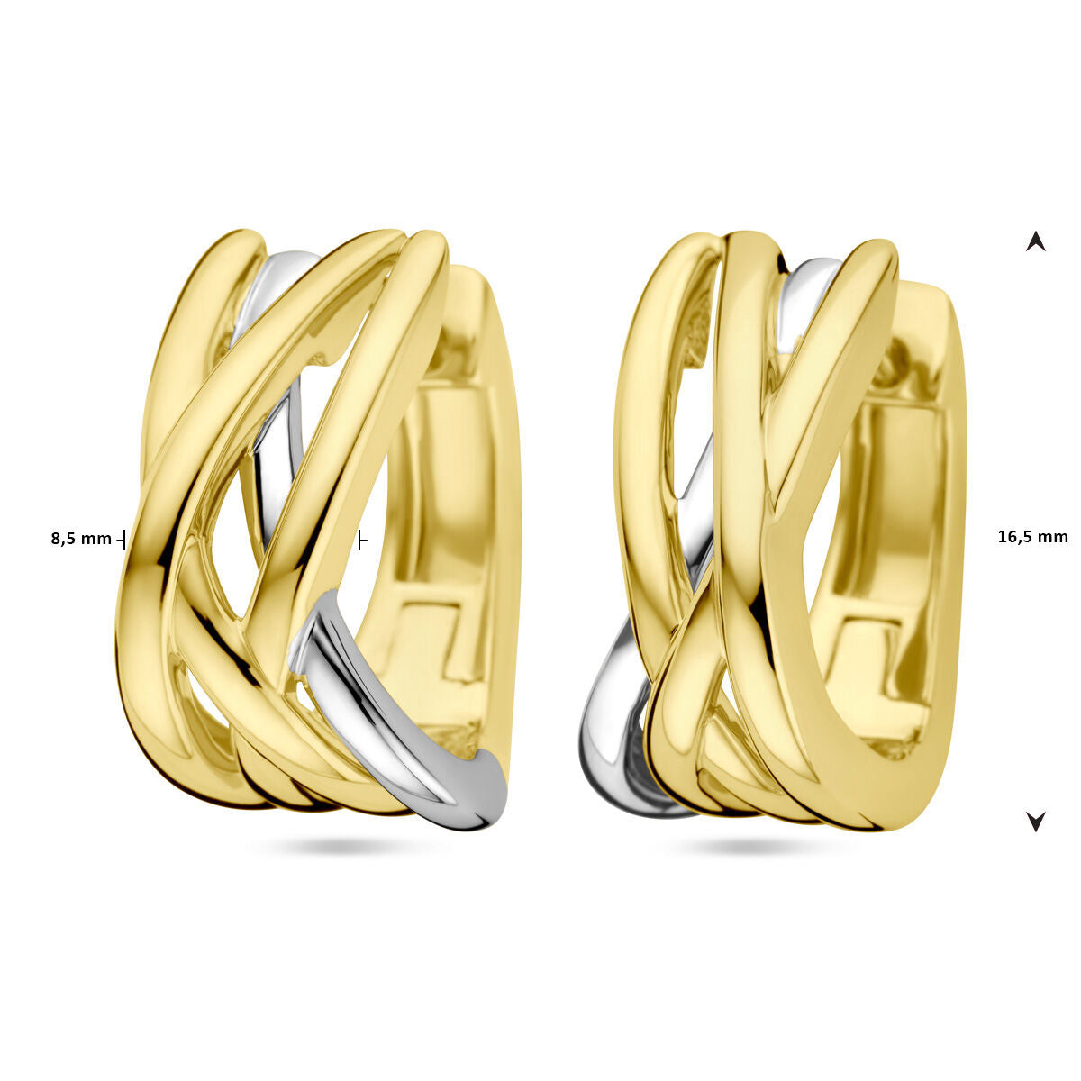 klapoorringen 14K bicolor goud geel/wit