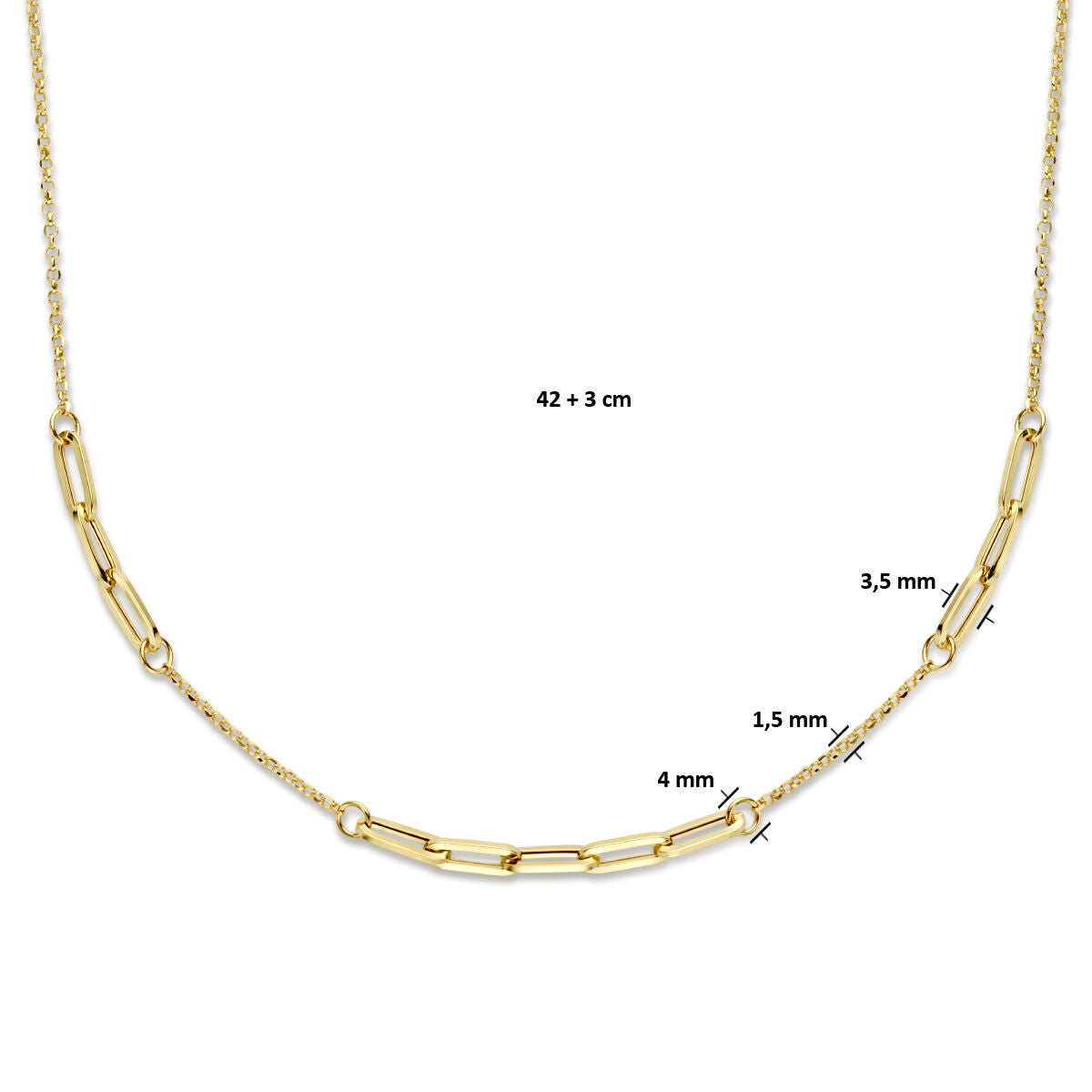 collier jasseron et paperclip 3,5 mm 42 + 2 cm or jaune 14K