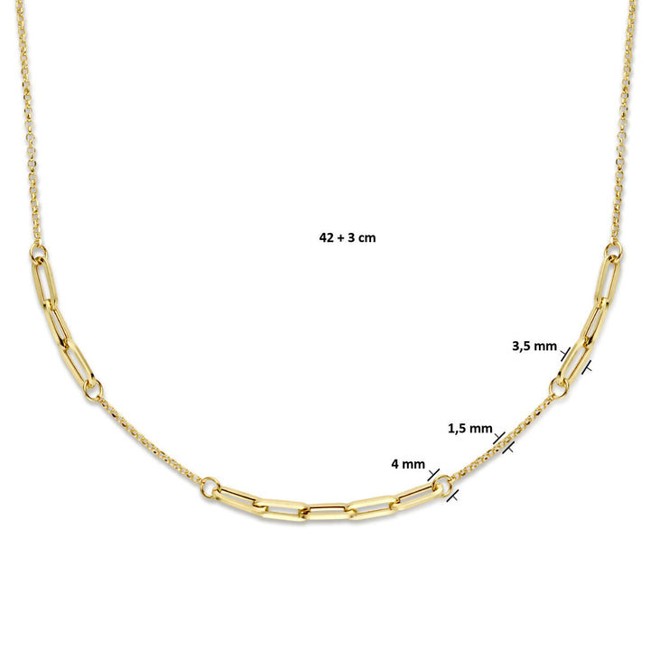 combi-collier jasseron en paperclip 3,5 mm 42 + 2 cm 14K geelgoud