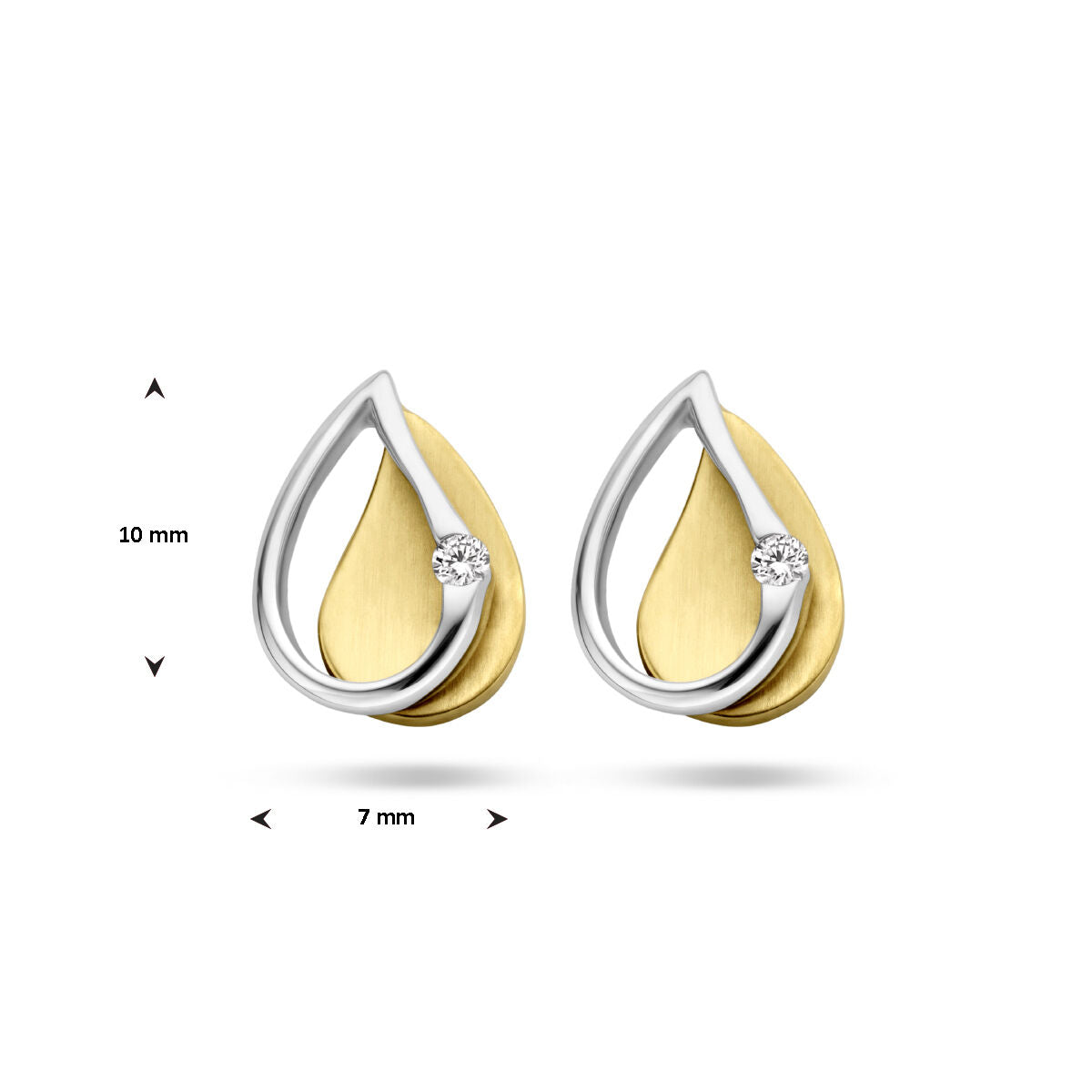 puces d'oreilles diamant 0.03ct (2x 0.015ct) h si or bicolore jaune/blanc 14K