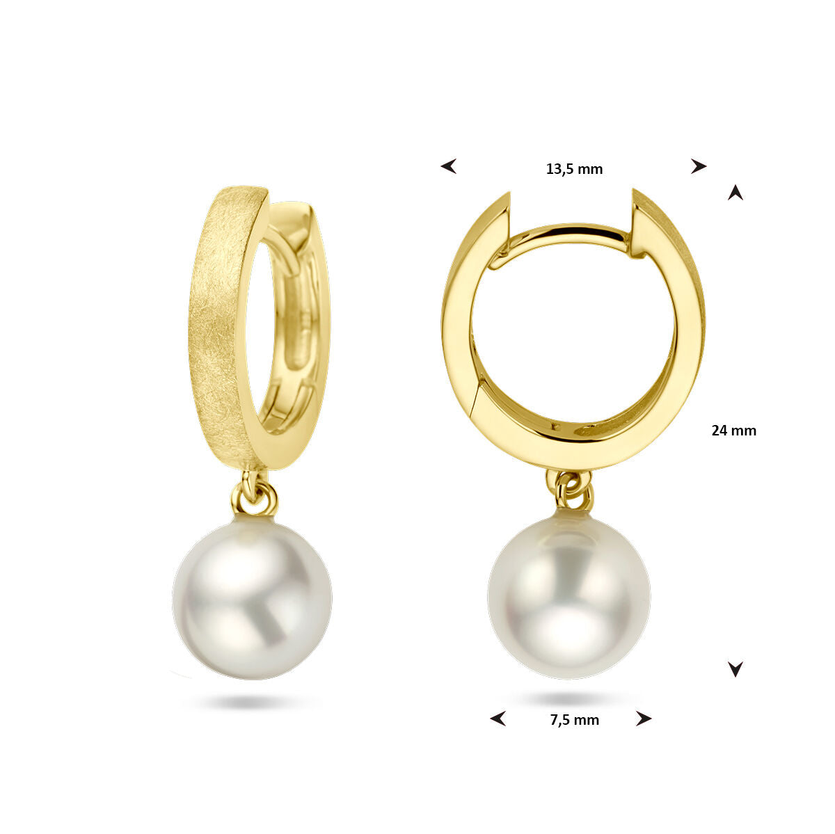créoles perle rayée or jaune 14K