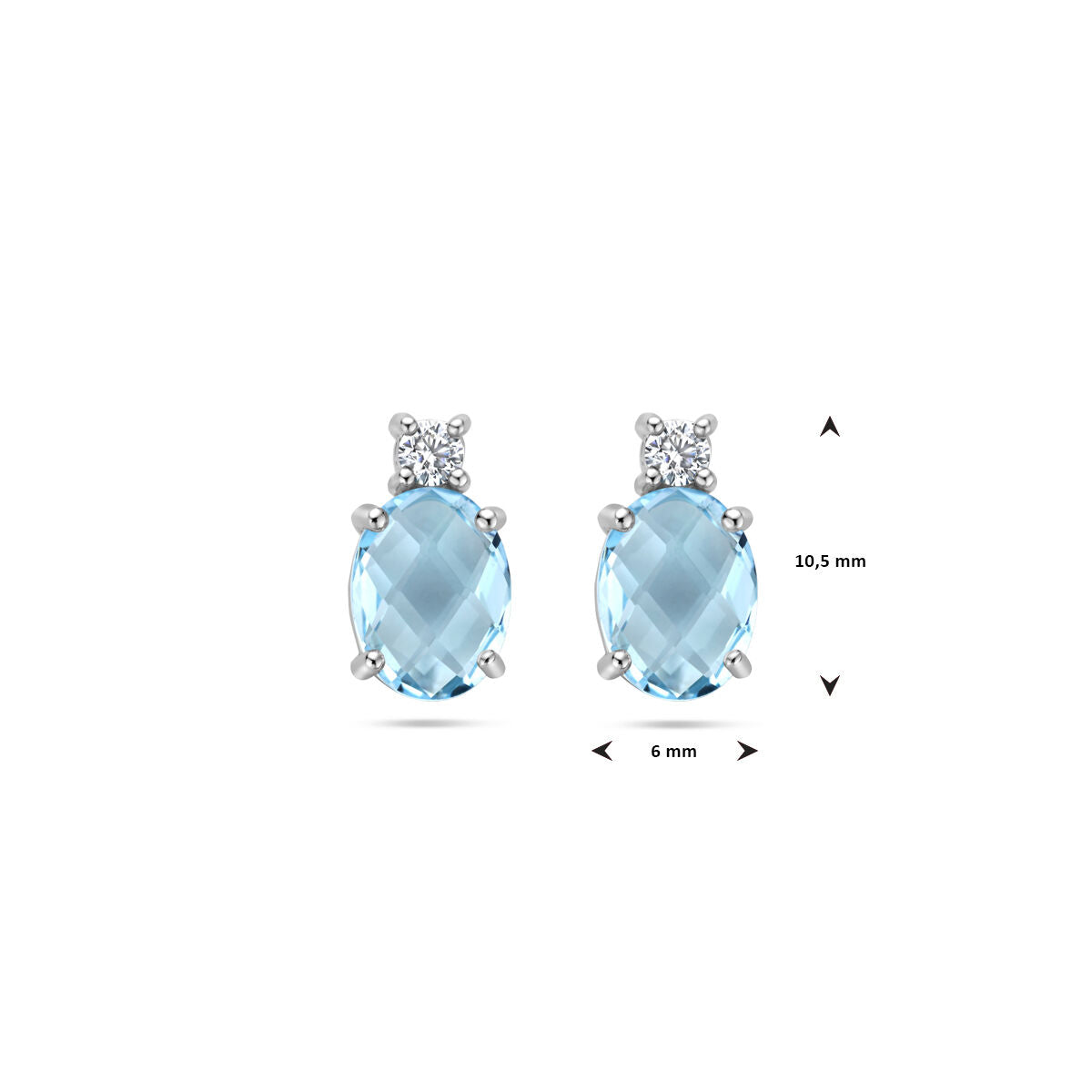 puces d'oreilles topaze bleue et zircone argent rhodié