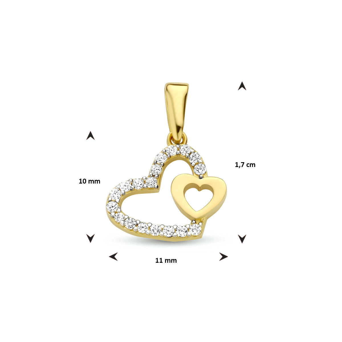 pendentif cœurs zircone 14K or jaune