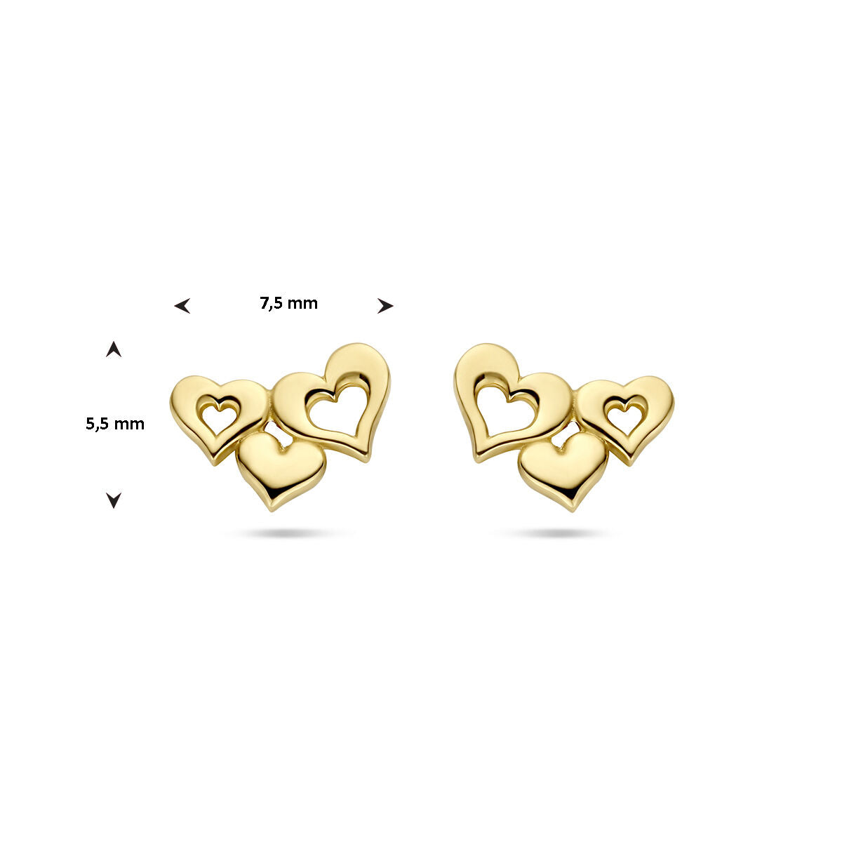 puces d'oreilles cœurs 14K or jaune