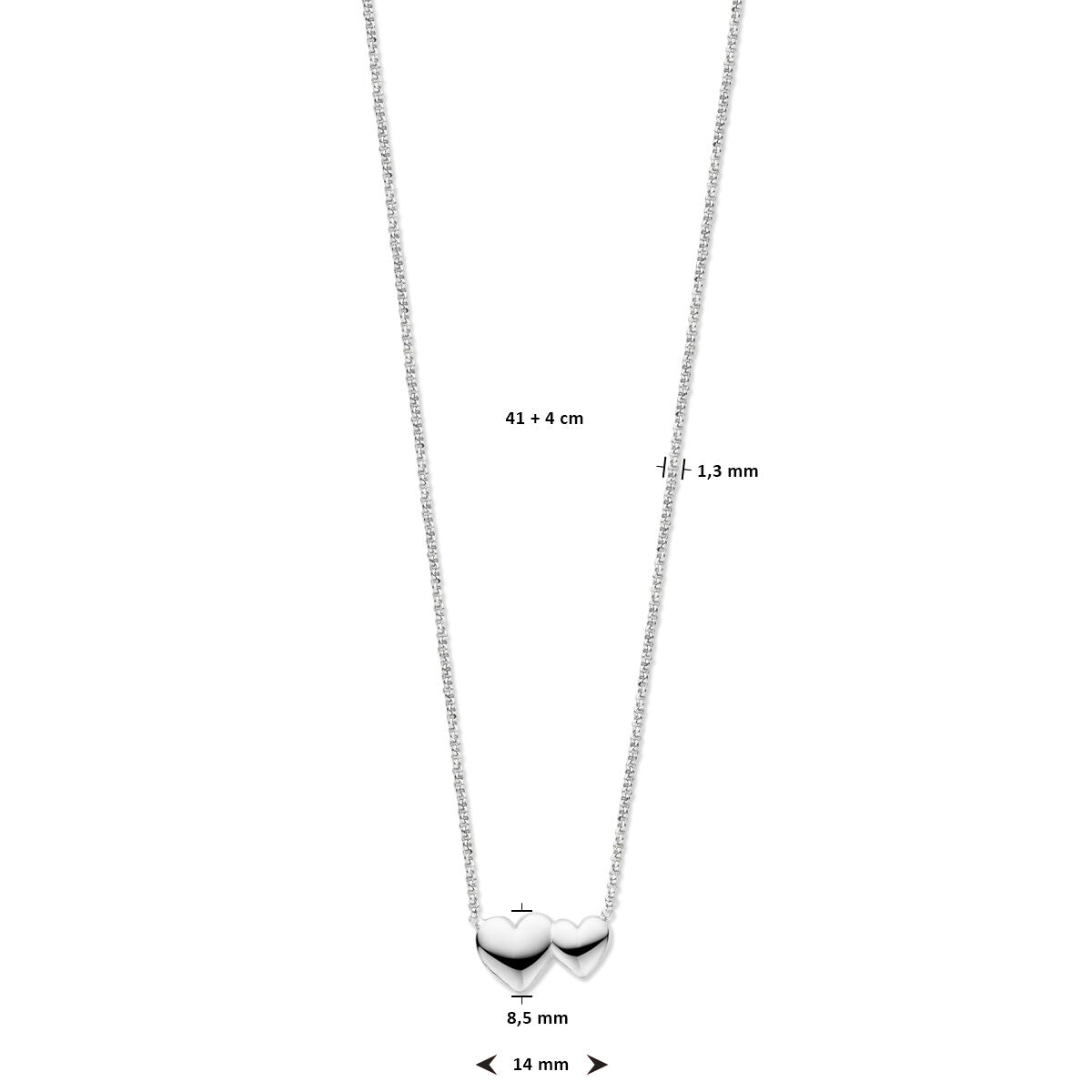 collier en forme de cœur 41 + 4 cm argent rhodié