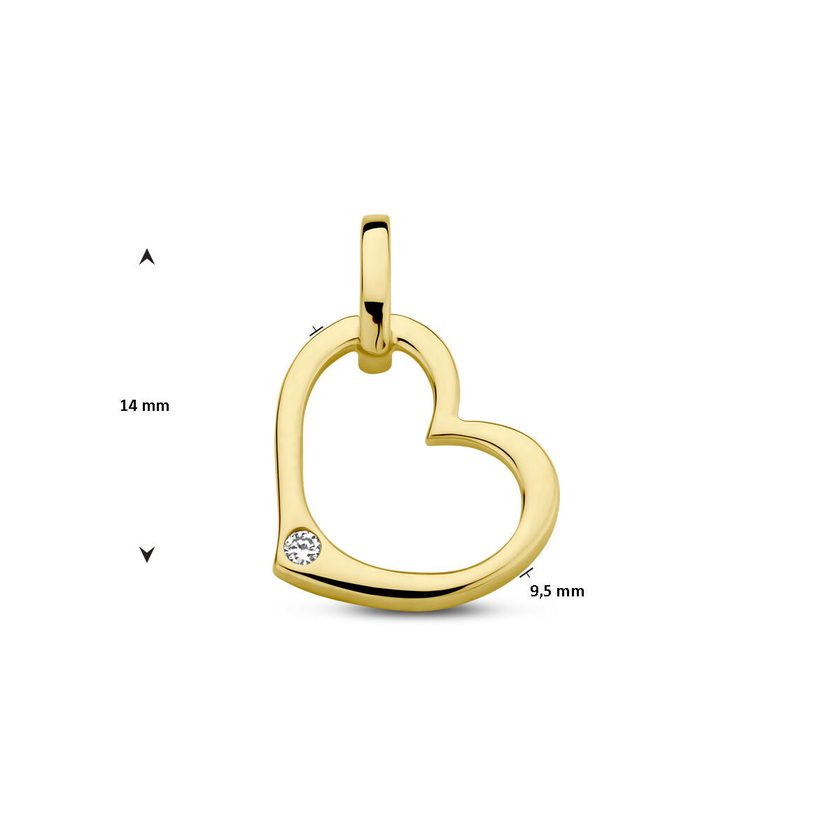 pendentif cœur et diamant 0.01ct h p1 or jaune 14K