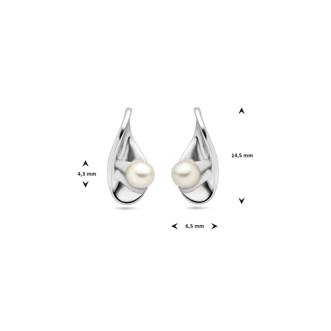oorknoppen parel zilver gerhodineerd