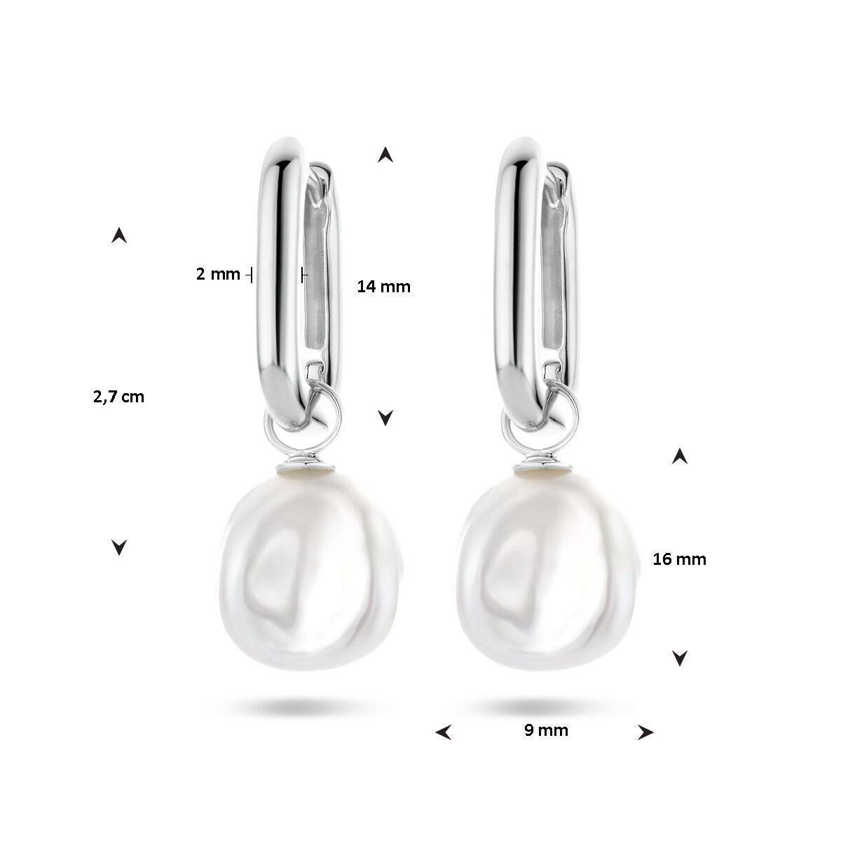 créoles paperclip baroque perle argent rhodié