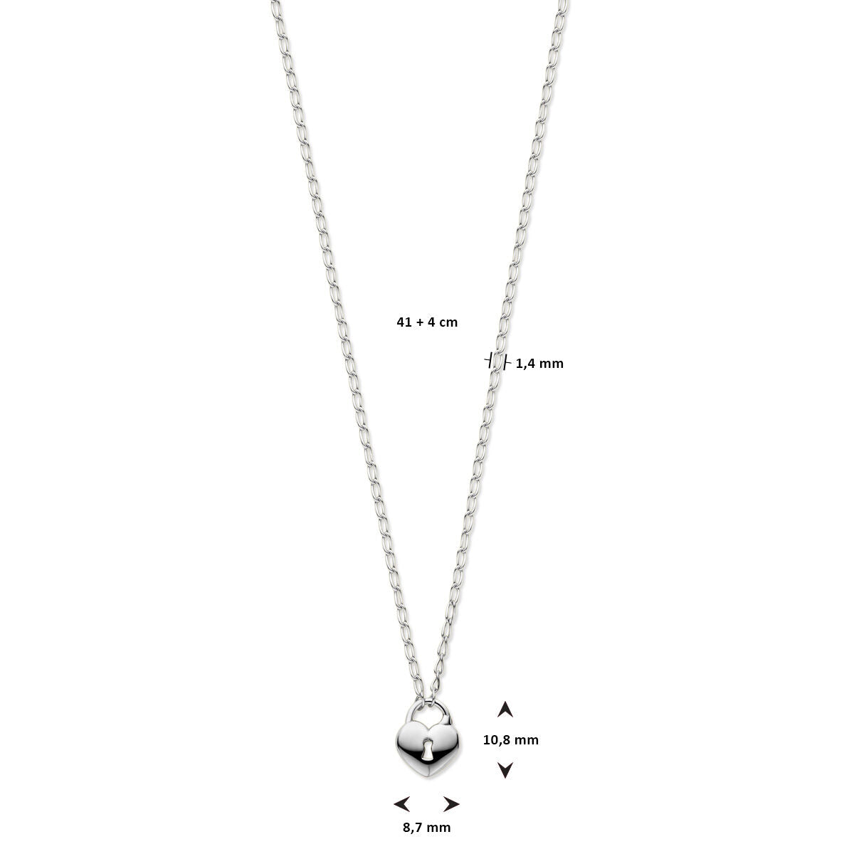 Collier argent pour femme cœur et cadenas rhodié