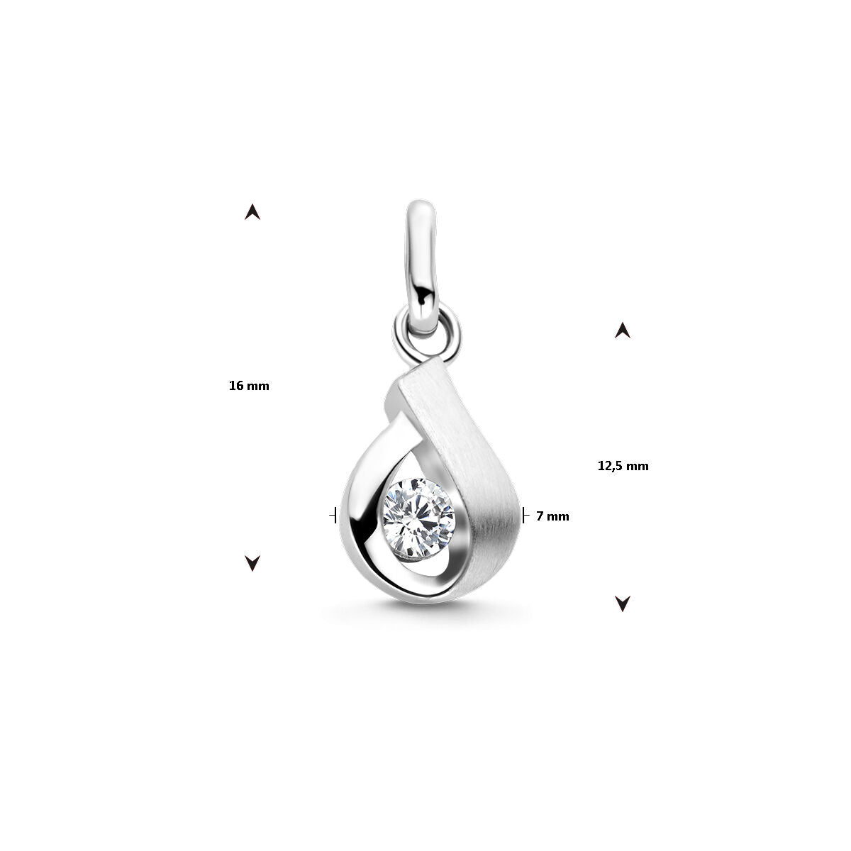 pendentif zircone poli/mat argent rhodié