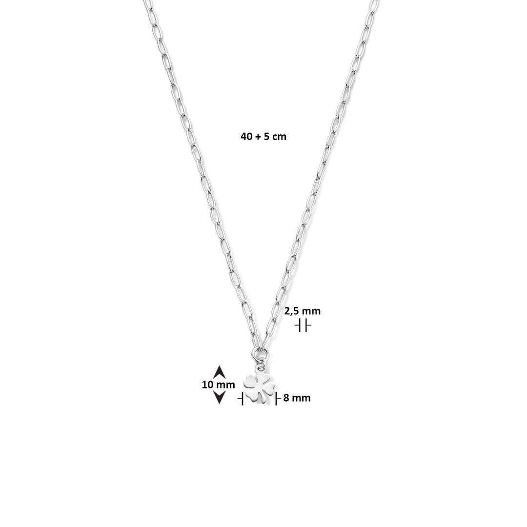 collier klaver 40 + 5 cm zilver gerhodineerd