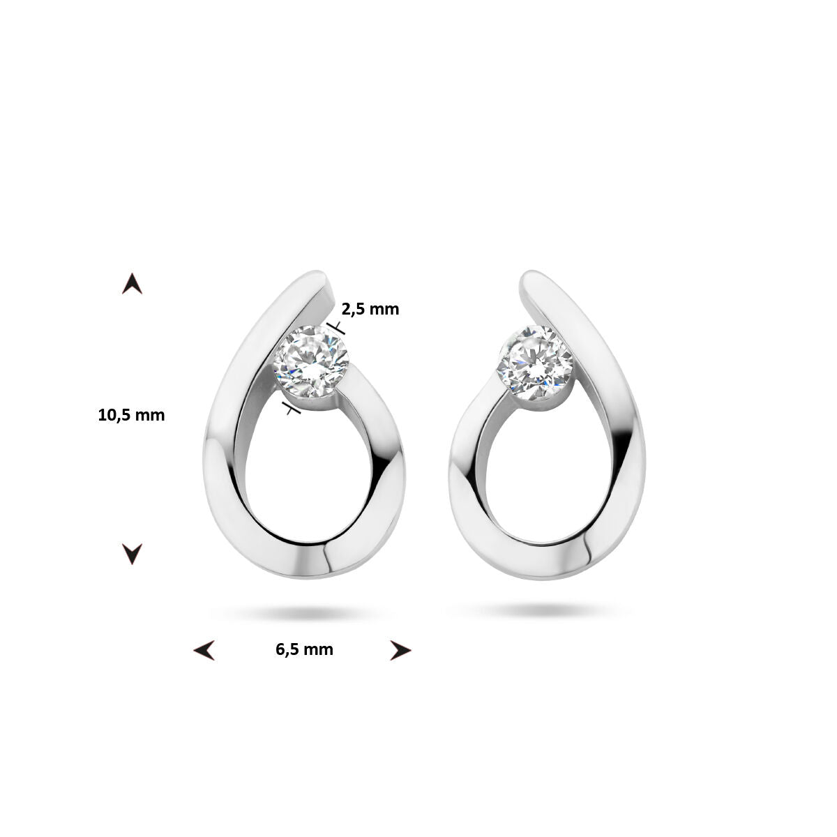 puces d'oreilles goutte zircone argent rhodié