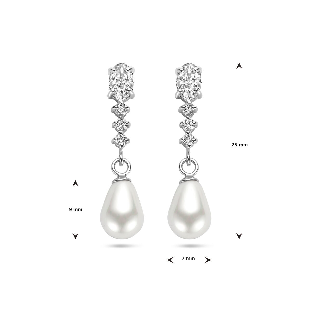 boucles d'oreilles zircone et perle argent rhodié