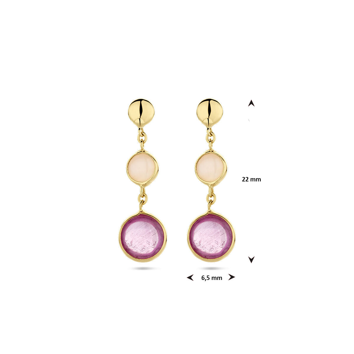 boucles d'oreilles rubis rose et opale rose 14K or jaune