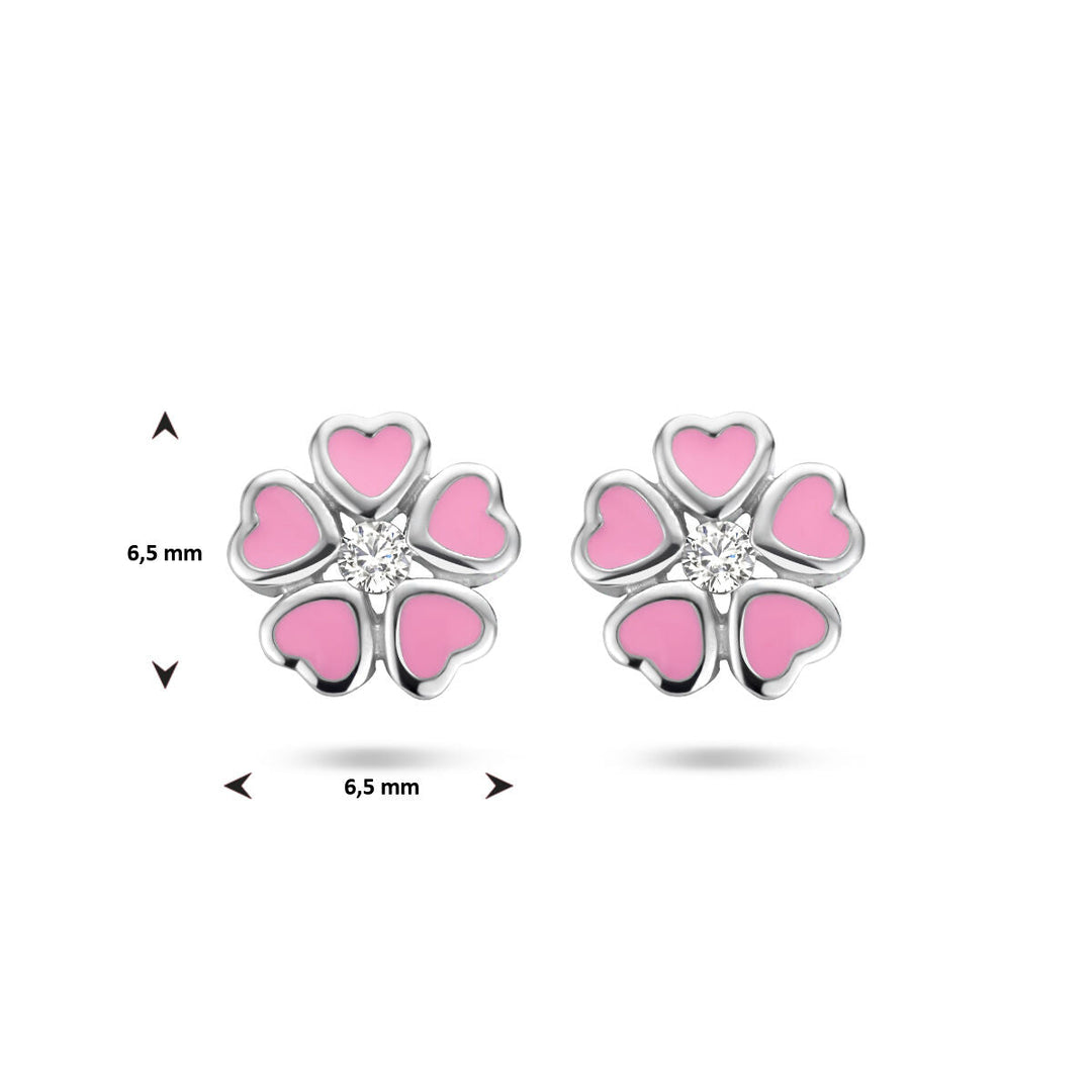 oorknoppen bloem zirkonia zilver gerhodineerd