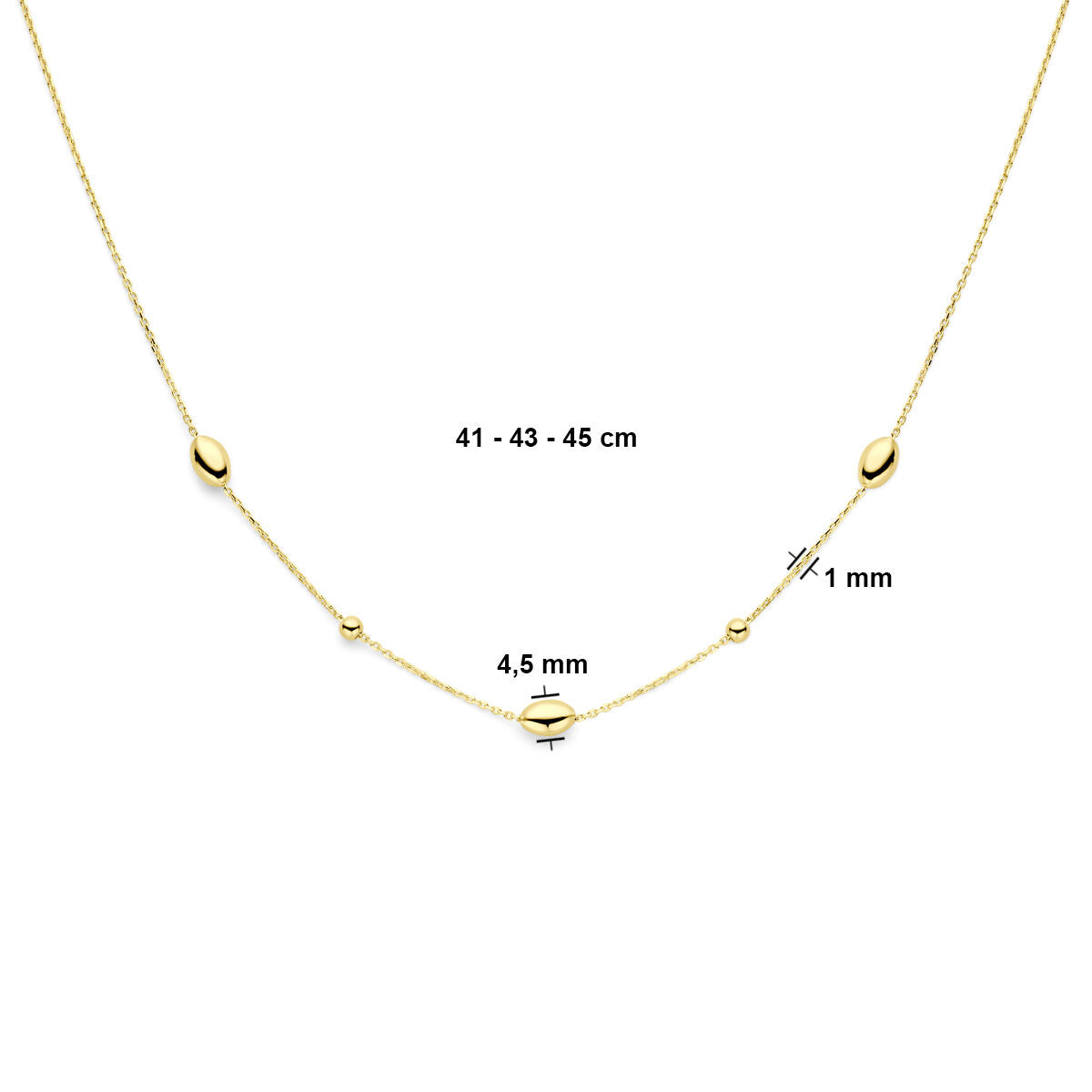 Collier pour femme en or avec ovales et billes 14K