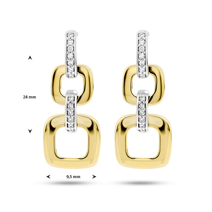 oorhangers schakel diamant 0.11ct (2x 0.055ct) h si 14K bicolor goud geel/wit