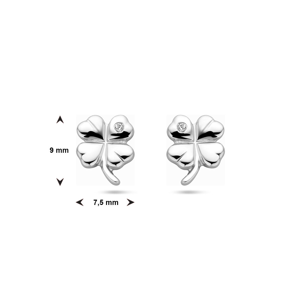 puces d'oreilles trèfle zircone argent rhodié