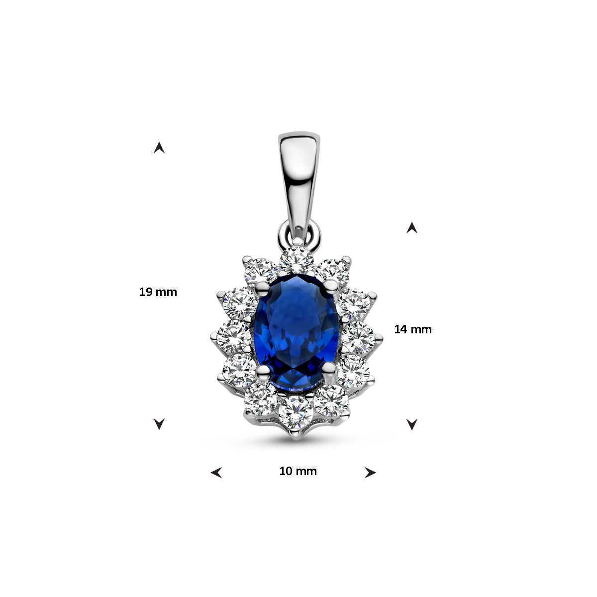 pendentif saphir et halo de zircone blanche en argent rhodié