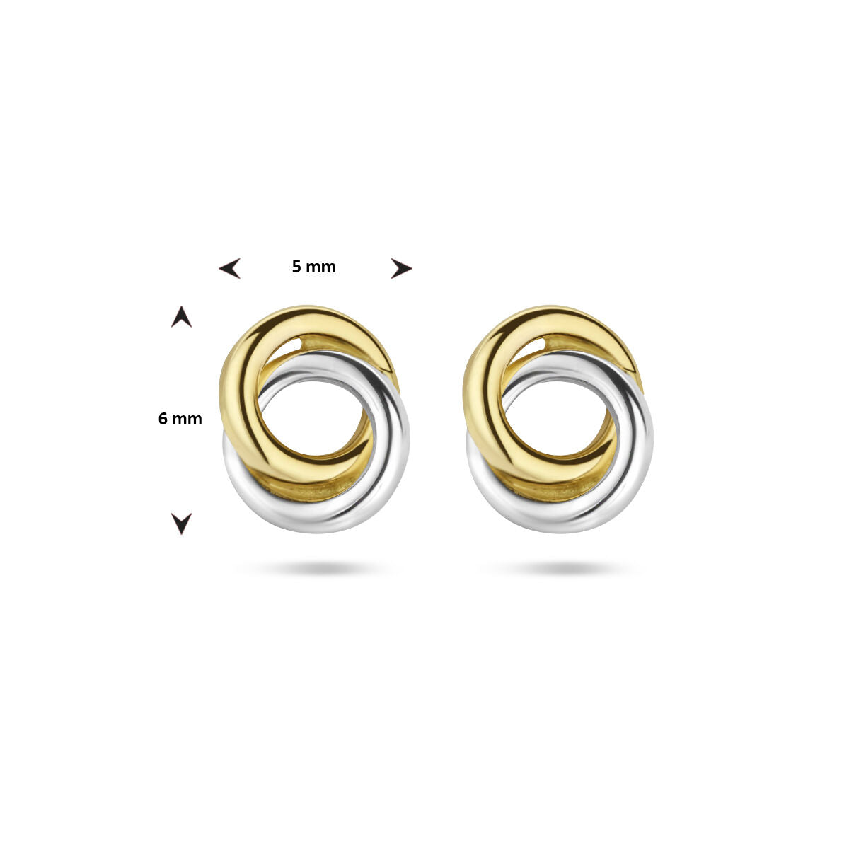 puces d'oreilles ronds bicolores en or jaune 14K