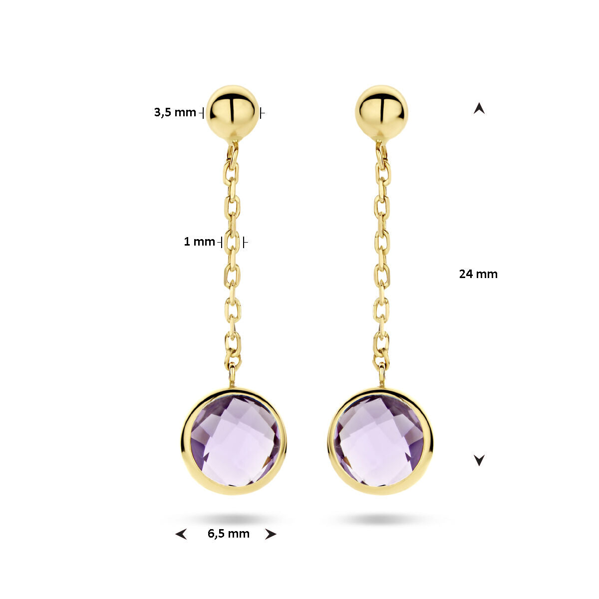 boucles d'oreilles améthyste or jaune 14K