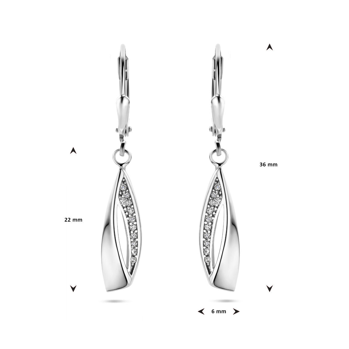 boucles d'oreilles zircone brisur crochet argent rhodié