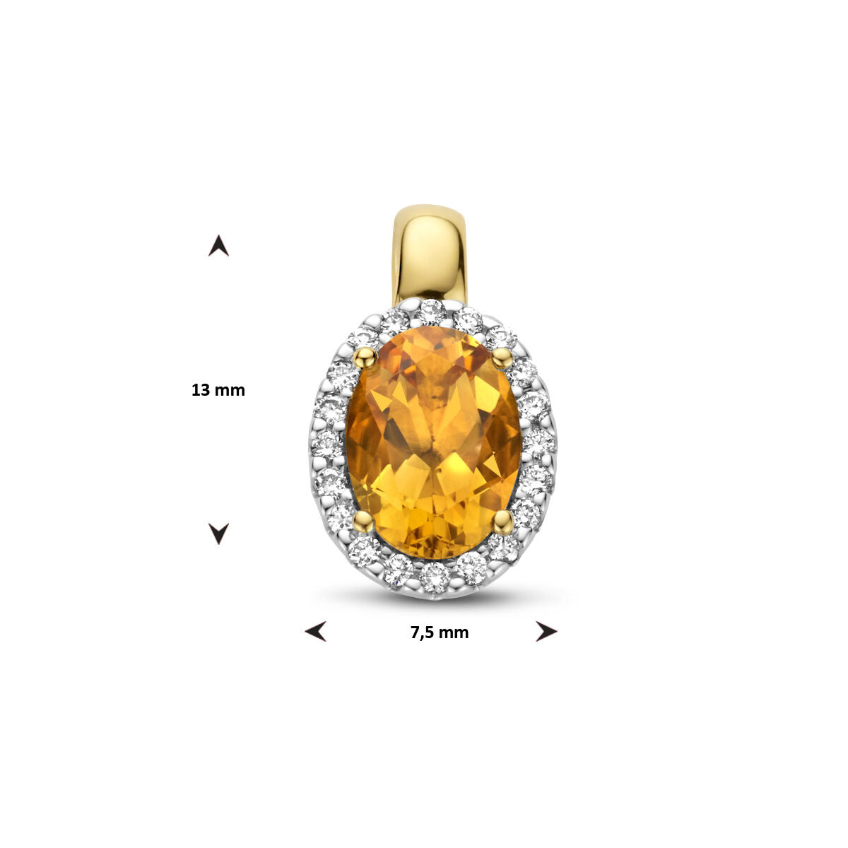 hanger citrien en diamant 0.08ct h si halo 14K geelgoud