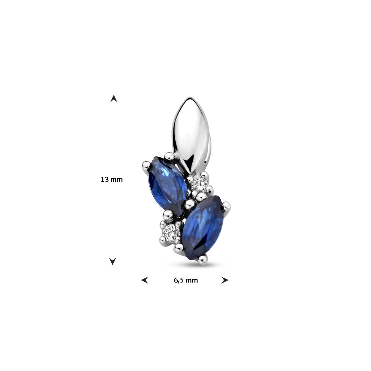 pendentif saphir et diamant 0.02ct h p1 or blanc 14K