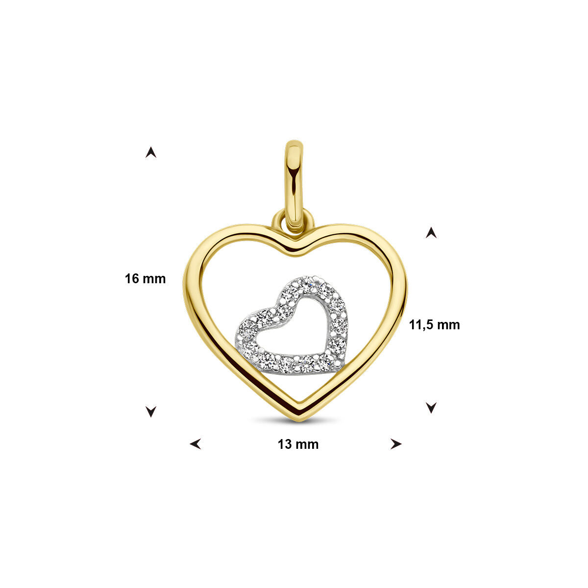 pendentif cœurs zircone 14K or bicolore jaune/blanc