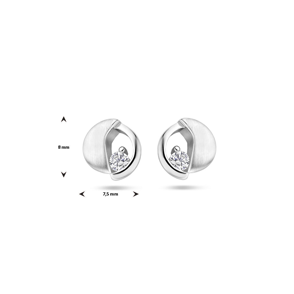 puces d'oreilles zircone poli/mat argent rhodié
