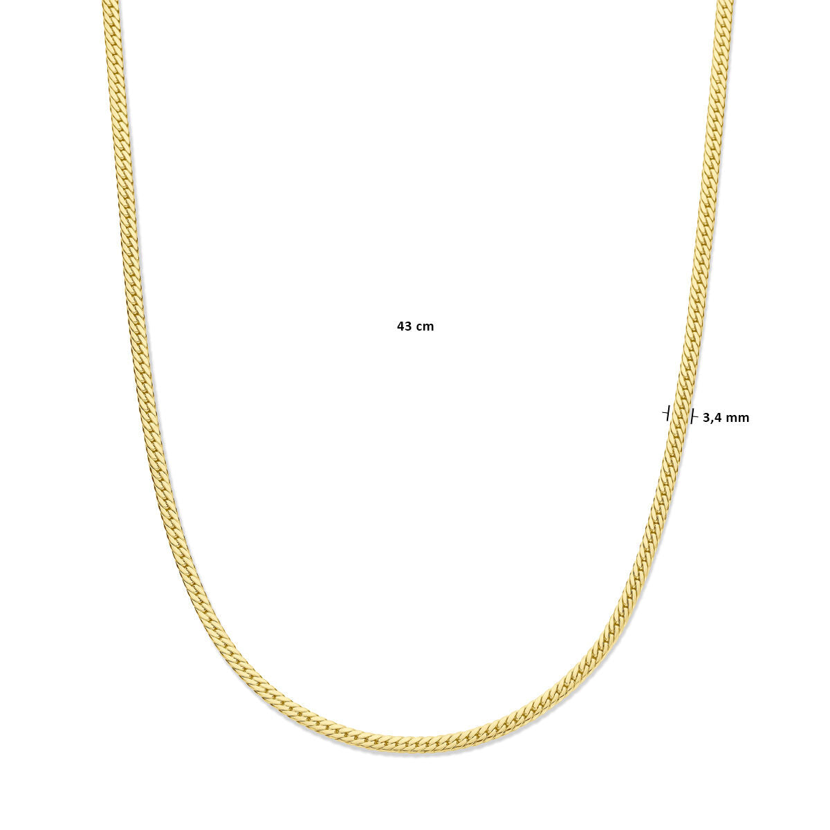 collier gourmette 3,4 mm 43 cm or jaune 14K