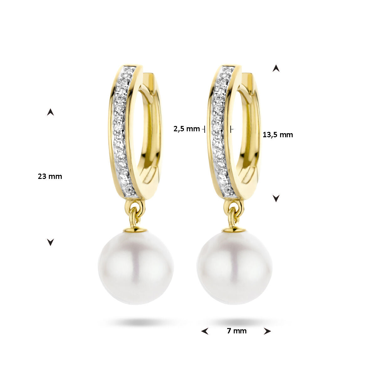 créoles perle et diamant 0.08ct (2x 0.04ct) h si bicolore serti or jaune 14K