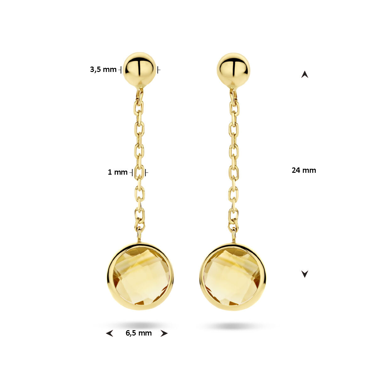 boucles d'oreilles citrine or jaune 14K