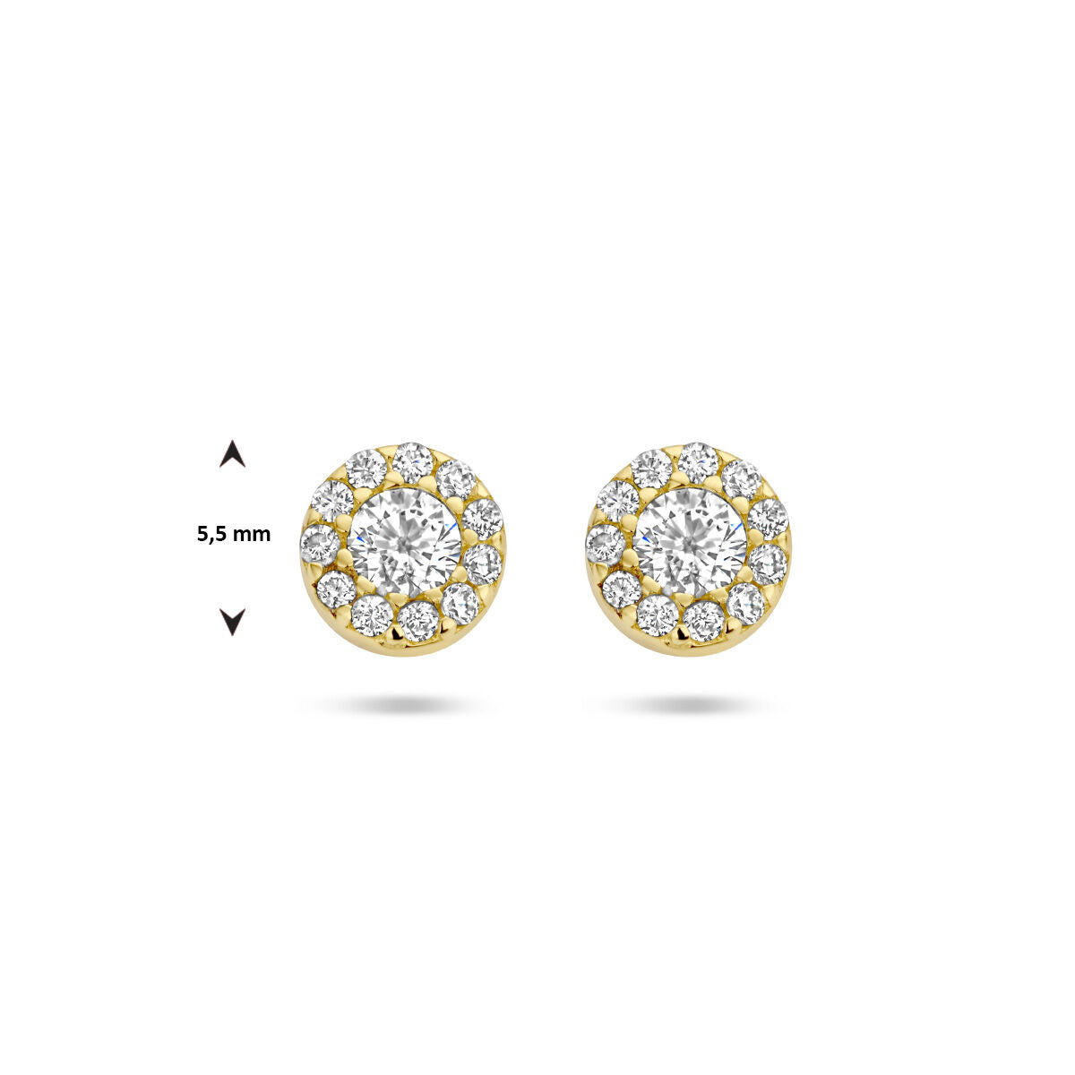 puces d'oreilles zircone halo 14K or jaune